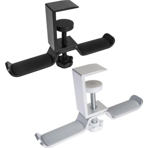 H05A Aluminium Alloy Headphone Holder Headset Bracket Hanger Metal Wall Clamp Hook Rotatable Double Earphone Stand Desktop