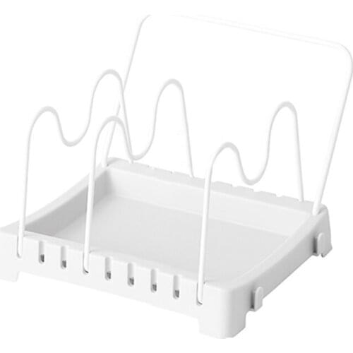 Cutting Board Holder Pot Lid Organizer with 3 Adjustable Dividers 1 Hanging Drying Cloth Rack