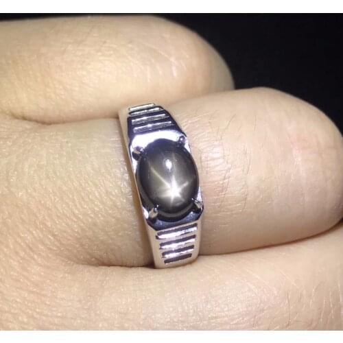 Natural starlight sapphire mens rings star line good design atmosphere 925 silver finger ring number can be customized