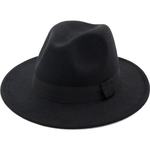 H7554 Women Fedoras Hat Men Flat Eave Wool Felt Jazz Cap Autumn Winter Simple All-match Church Party Outdoor Casual Simple Caps