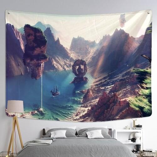 Mountain And Stone Tapestry Wall Hanging Natural Scenery Sailboat Bohemian Hippie Table Mat Bedroom Home Decor