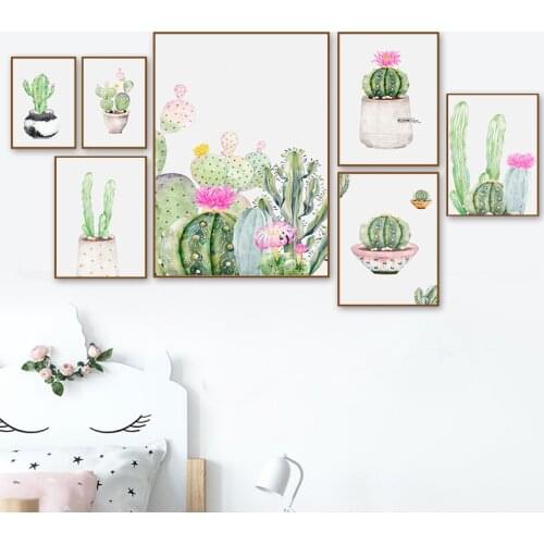 Art Print Pastel Cactus Flower Nordic Poster Figure Canvas Painting Wall Pictures For Living Room Decor Modern Home Decor