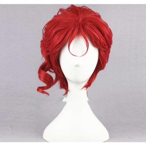 Kakyoin Noriaki From JOJO 14" Red Curly Short High Temperature Fiber Syntheitc Hair Cosplay Wig+Wig Cap