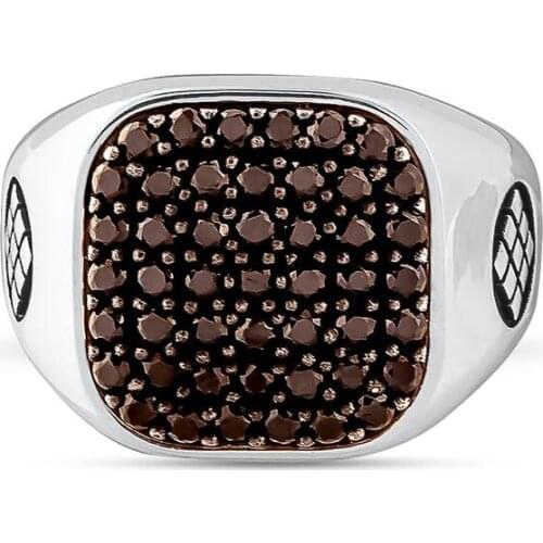 Square Black Zircon Stone Ring for Men 925 Sterling Silver Small Natural Male Punk Mask Men Rings Vintage Antique Jewelry Gift