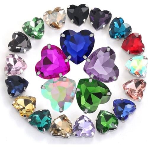 Top rhinestones Heart Shape Sewing Crystals Strass Trim Glitter Stones Beads for needlework Gems Sewn Rhinestones for Clothes