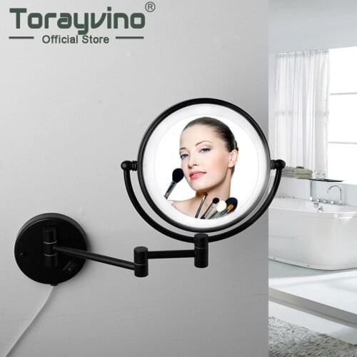 Matte Black Mirror Led Bathroom Wall Mounted Foldable Easy To Use Vanity Mirror Rotated Stainless Steel Mirrors