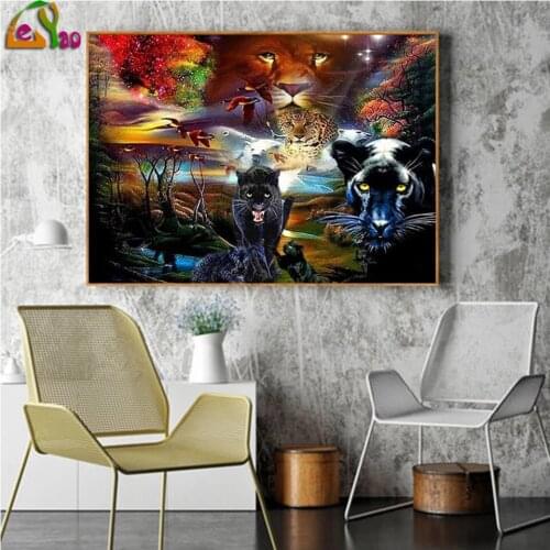 Diamond Painting Kit Animals Diamond Embroidery Mosaic Black Leopard Lion Home Decor Wall Stickers