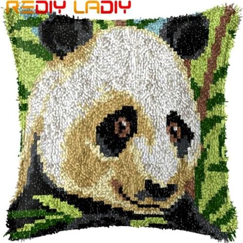 Latch Hook Cushion Panda Animals Pillow Case Pre-Printed Color Canvas Acrylic Yarn Latched Pillow Crochet Cushion Cover Crafts