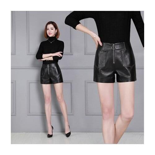 Top brand High 2020 Women Waist New Sheep Leather Shorts KS26 high quality