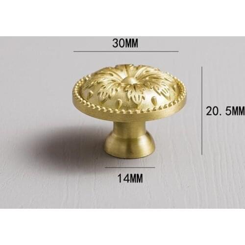 New Solid Brass Handle Coconut Tree Pattern Round Cabine Knob Drawer Cupboard Wardrobe Pulls Diy Handmade Furniture Handles