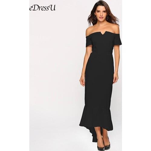 NEW Off Shoulder Evening Party Dress Women Black Dress Sexy Asymmetric V Neck Party Dress Club Vestido de Fiesta YSM-3369