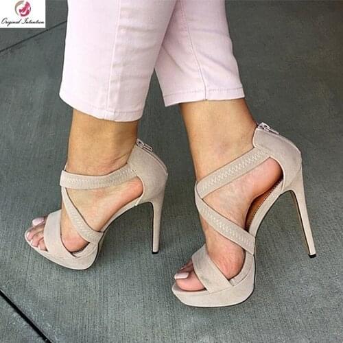 Original Intention Fashion Women Ankle Strap Platform Open Toe Thin Heels Sandals Summer Nude Shoes Woman Plus Size 4-20