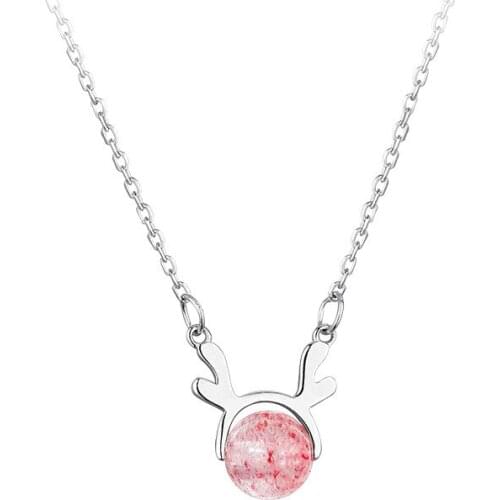 S925 Sterling Silver Necklace For Female With Clavicle Chain Strawberry Antler Necklace Temperament Wild Fashion Pendant