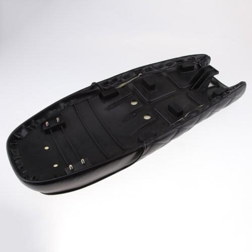 Black PU Leather Motorcycle Cafe Racer Seat Flat Saddle 63cm / 24.8" Long