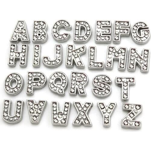 20Pcs/Lot Silver Color Initial Letter Rhinestone Alloy FLoating Charms Hand-made DIY for Glass Lockets