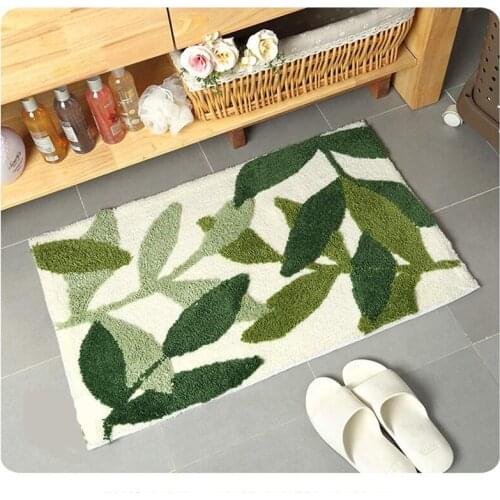 Non-Slip Bath Mat Green Leaf Bathroom Floor Mat Super Soft And Water Absorbent Rug For Bathroom,Shower,Kitchen,Doorway