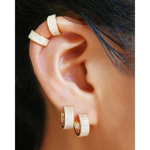 Fashionable zircon earbone clip female retro cool temperament simple thin stacked earrings without ear holes