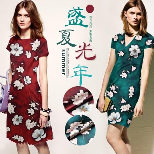 PRINTED SILK STRETCH SATIN 118cm width 19momme/Pure Silk Fabric Stretch Silk Fabric Vintage Floral Pattern best selling