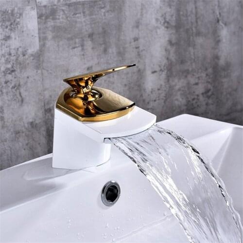Modern Gold and White Bathroom Mixer Tap Wash Basin Faucet Hot and Cold Sink Faucet Bathroom Toilet Deck Mounted Basin Tap D-020
