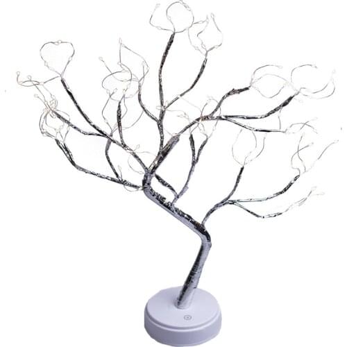 Led Desk Tree Lamp, Table Decor 36 Pearl LED Lights for Home,Bedroom, Indoor,Decoration Press Switch Battery Powered