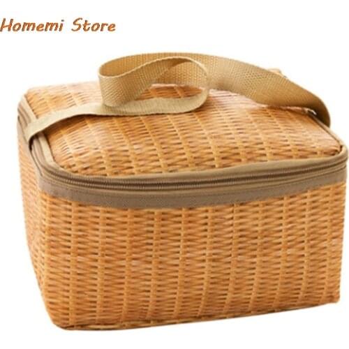 Woven Wicker Basket Picnic Camping Storage Basket Bread Fruit Food Breakfast Insulation Box Kitchen Orginazer Home Decor