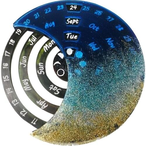 Rotatable Moon Phase Perpetual Calendar Silicone Mold for Resin Casting DIY Wall Hanging Calendar Epoxy Mould Decoration