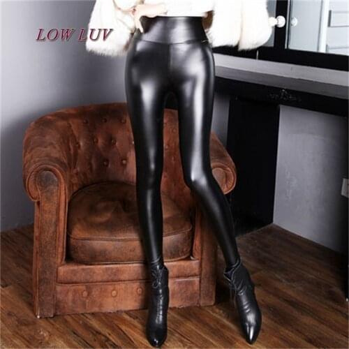 High-quality PU leather pants Ms. winter womens high waist elastic pu leather stretch slim womens pencil pants