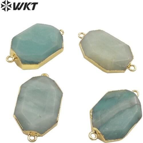 WT-C290 amazonite stone connector Octagon shape Natural stone connector with gold electroplated double loops for bracelet DIY
