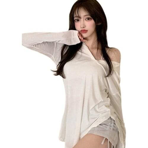 Pure Color Hooded Top Womens Summer And Autumn Self-cultivation Outer Wear T-shirt Casual Sun Protection Shirt Tee Top