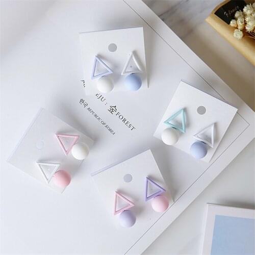 Korean Simple Geometric Asymmetric Dangle Earrings for women Colourful Ball Pendientes Dangle Earrings