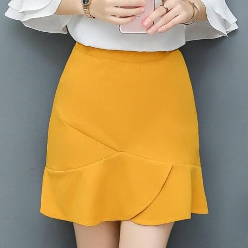 Women Mermaid Skirts Solid Color Tumpet Skirts Ruffle Style Lady Office Wear Skirt High Waist Female Streetwear Skirts Plus Size