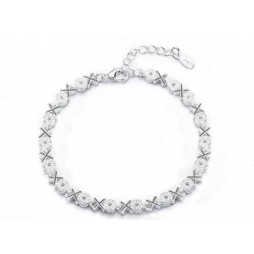 925 silver plated car flower bracelet female simple personality xo letter silver plated ladies bracelet simple fashion jewelry