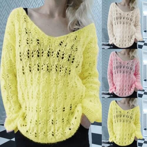 2021 Womens Sweater Autumn New V-neck Hollow Pullover Knit Long Sleeve Sweater Streetwear All-Match blusa de frio feminina