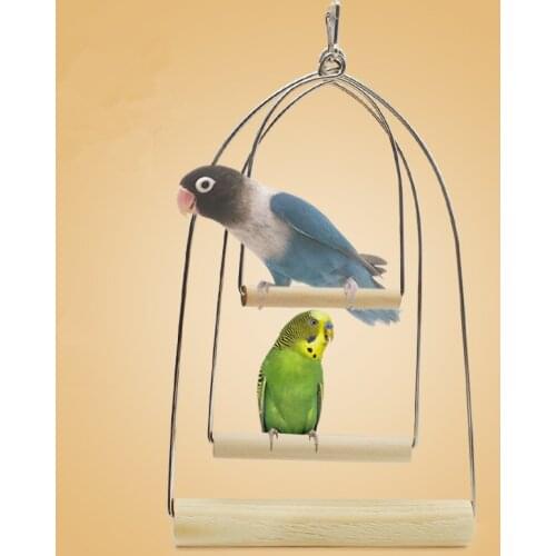 1pc Birds Perch Parrot Play Toys Stand Holder Wooden Cage Hanging Swing Birds Parrots Toys Grinding Chew Pets Toys Hanging Cage