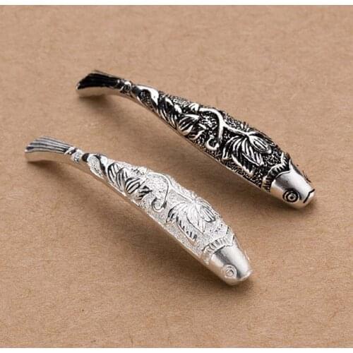 100% 925 Sterling Silver Fish Spacer Beads 39x8mm Handmade Craft Fancy Charm Beads Fit Bracelets Necklace Jewelry Making Charms