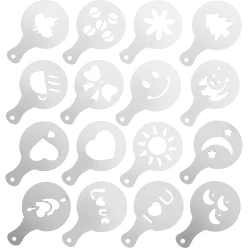 16pcs Fashion Coffee Template Coffee Stencils for Coffe Shop Kitchen Coffee Stencils