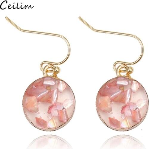 2020 Cute Pink Round Shell Earrings For Women Girls BOHO Golden Resin Drop Earring Brincos Korean Fashion Party Jewelry