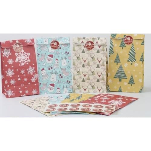 24pcs Kraft Paper Bags Popcorn Bag Candy Box Christmas Goodie Bags Paper Gift Bags Paper Christmas Packaging Sweets Popcorn Box