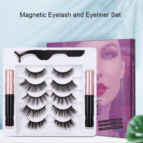 5 pairs Magnetic Eyelashes 3D Mink False Eyelash Magnet Eyeliner Fake Eyelash Waterproof Long Lasting lashes Extension Makeup