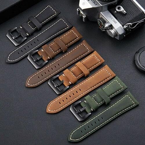 Handmade 4 Color Watch Accessories Vintage Genuine Crazy Horse Leather 20mm 22mm 24mm 26mm Watchband Watch Strap & Watch Band