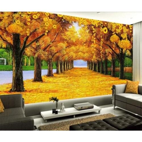 Beibehang Custom Large Photo Mural 3D Money Tree Golden Avenue TV Background Wall paper Decorative Painting 3d papel de parede