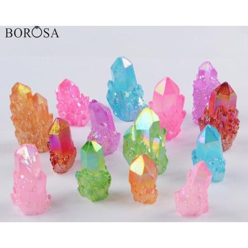 BOROSA 5Pcs High Quality Electroplated Rainbow Aura Quartz Titanium Crystal Cluster Point Mixed Colors Jewelry Decoration LS062