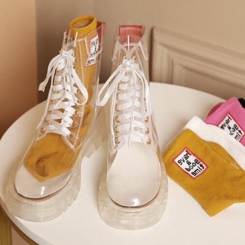 Transparent Platform Boots 2021 New Fashion Women Waterproof Ankle Boots Feminine Clear Heel Short Boots Sexy Female Rain Shoes