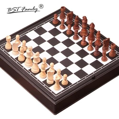 BSTFAMLY Wood Chess Set Game of International Chess Leather Box Chessboard Wood Chess Pieces Chessman King Height 78mm I20