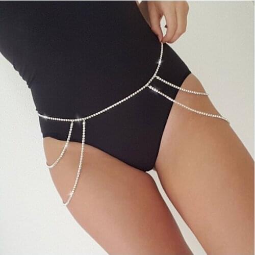 Gold Colors Double Rhinestones Waist Chain Sexy Shiny Women Beach Bikini Waist Chain Body Jewelry
