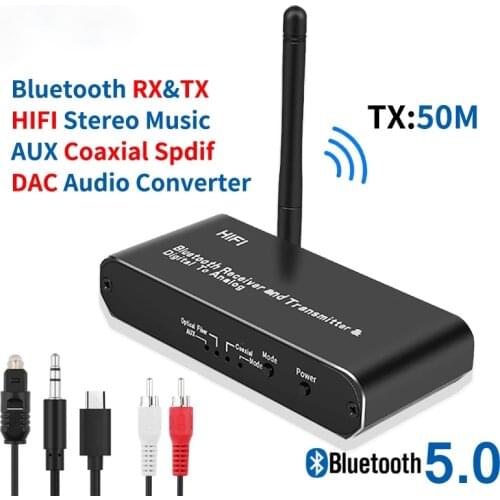 HIFI DAC Digital Audio to Analog Audio Converter Bluetooth Receiver&Transmitter 3.5MM AUX Coaxial Optical fiber Wireless Adapter
