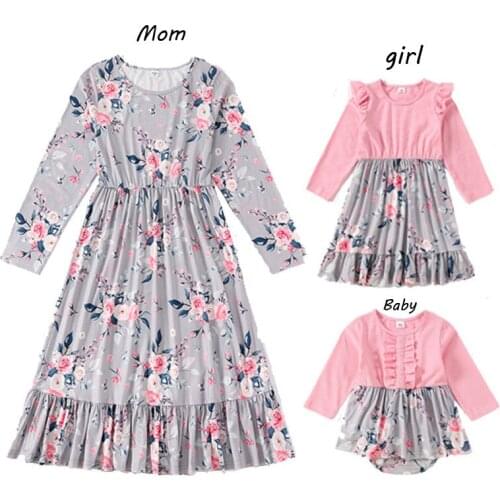 Toddler Girl Kid Long Skirt Spring Autumn Mother Daughter Fashion Pink Thin Long Sleeve Parent-Child Outfits Family Matching