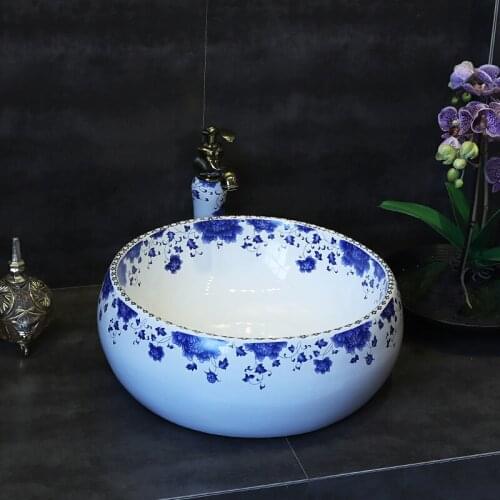 Porcelain China Classic Art bathroom sinks ceramic countertop ceramic wash basin blue and white