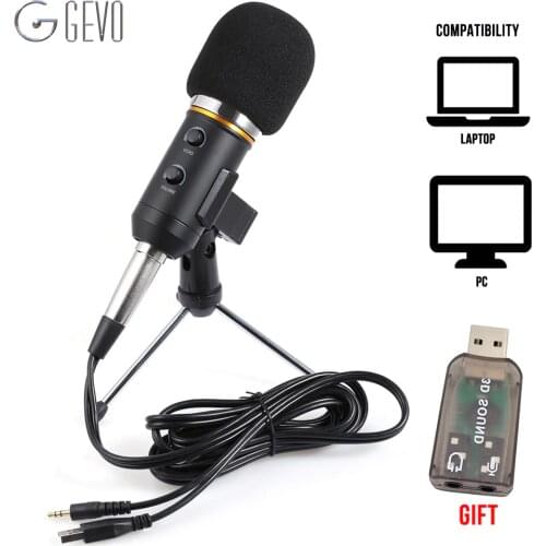 GEVO MK F200FL Condenser Microphone For Computer Studio Profesionales 3.5mm Wired Stand USB Mic For PC Karaoke Laptop Recording