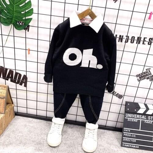 Toddler Baby Boy Clothing Set Autumn Boys False collared knit sweater+ jeans 2pcs Kids Outfits Tracksuit Suits Children Clothes